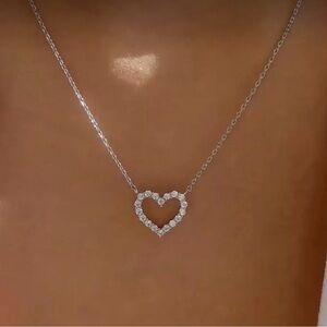 Silver Tine Rhinestone Heart Necklace